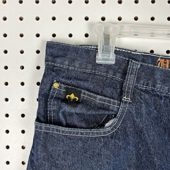 Y2K Stitched Baggy Jean Shorts Sz 38 Colorful COOGI STYLE Jorts Wide Leg Skate - Picture 5 of 7